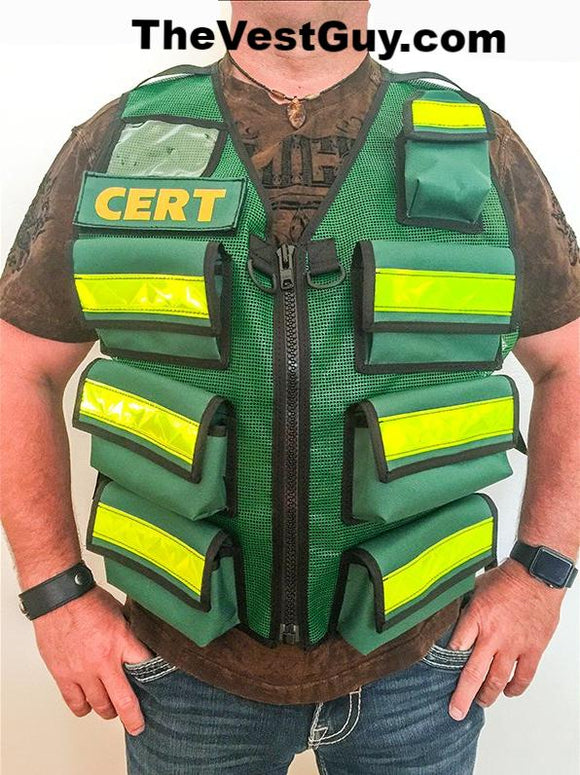 Green CERT vest with 7 pockets and reflective