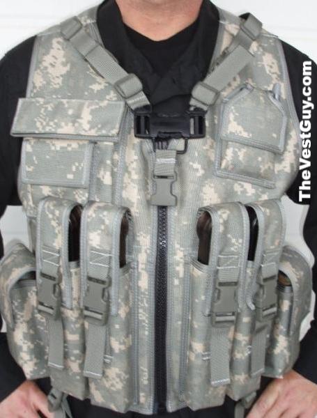 P90 Tactical Load Bearing Vest front with (4) p90 mags a utility and radio pocket in ACU