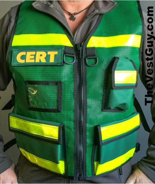 Green CERT Reflective Vest with pockets