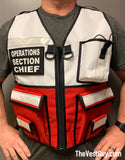 Two Tone Safety Reflective Vest Incident Command, Logistics Section Chief reflective vest by The Vest Guy, White and red reflective vest