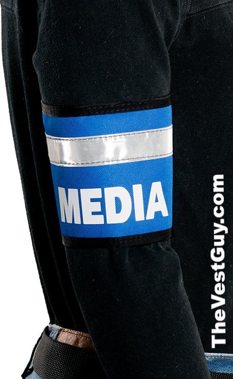 Blue MEDIA armband with reflective